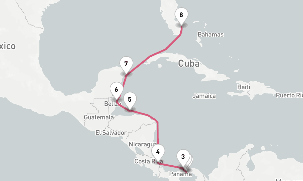 10 nights / 11 days, one-way from Panama City (Fuerte Amador, Balboa) to Fort Lauderdale (Everglades, Florida)