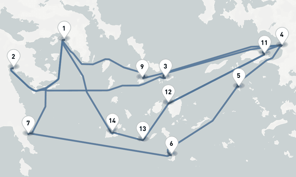 14 nights / 15 days, Piraeus (Athens, Greece) Round trip