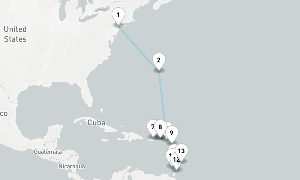 16 nights / 17 days, one-way from New York (Cape Liberty NYC) to Bridgetown (Barbados)