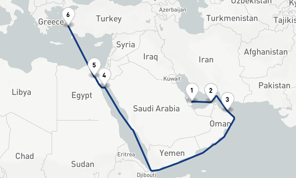 13 nights / 14 days, one-way from Doha to Kusadasi (Ephesus, Turkey)
