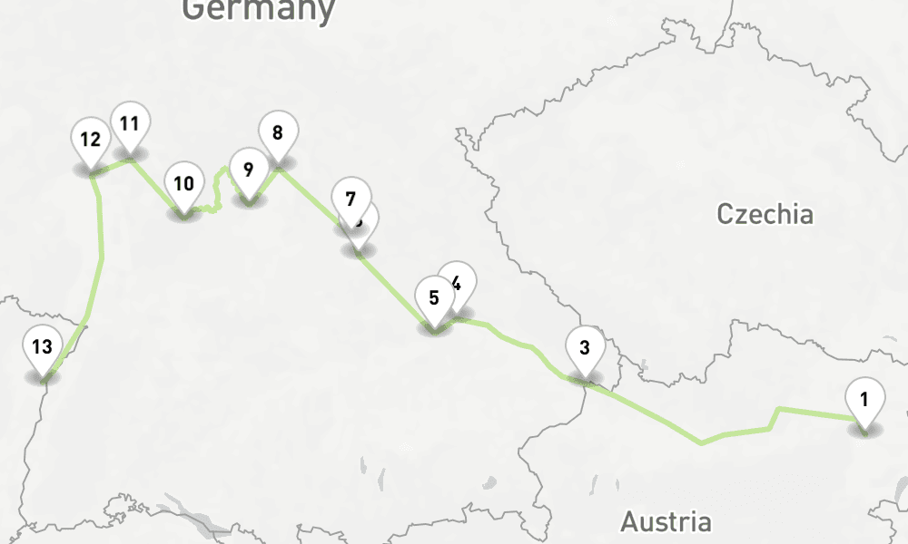 9 nights / 10 days, one-way from Vienna to Strasbourg