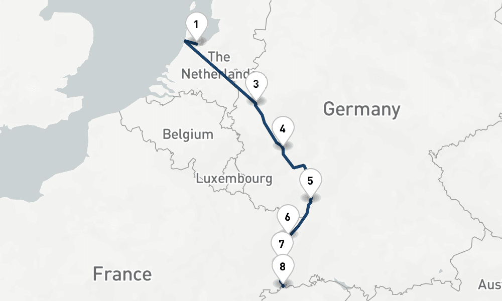 7 nights / 8 days, one-way from Amsterdam (Holland) to Basel