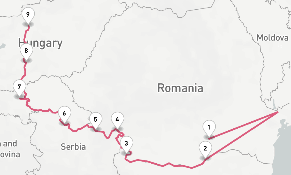 7 nights / 8 days, one-way from Bucharest to Budapest