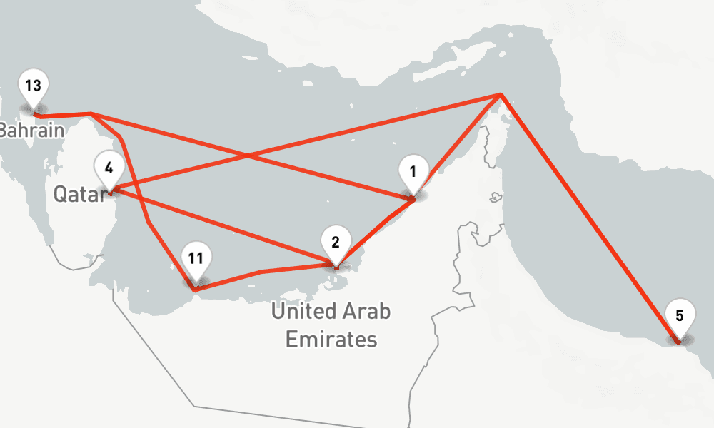 14 nights / 15 days, Dubai (Port Rashid, UAE) Round trip