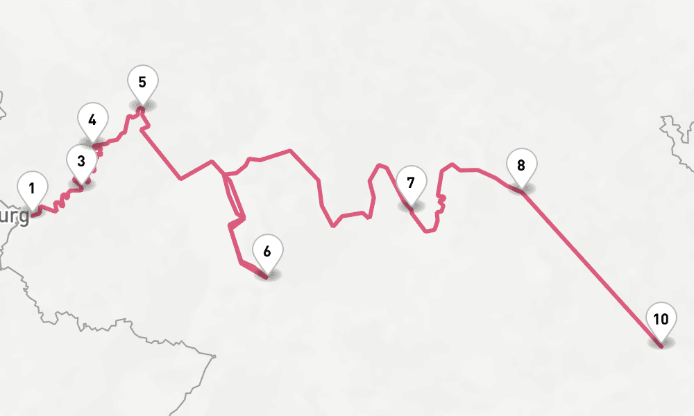 7 nights / 8 days, one-way from Trier to Regensburg