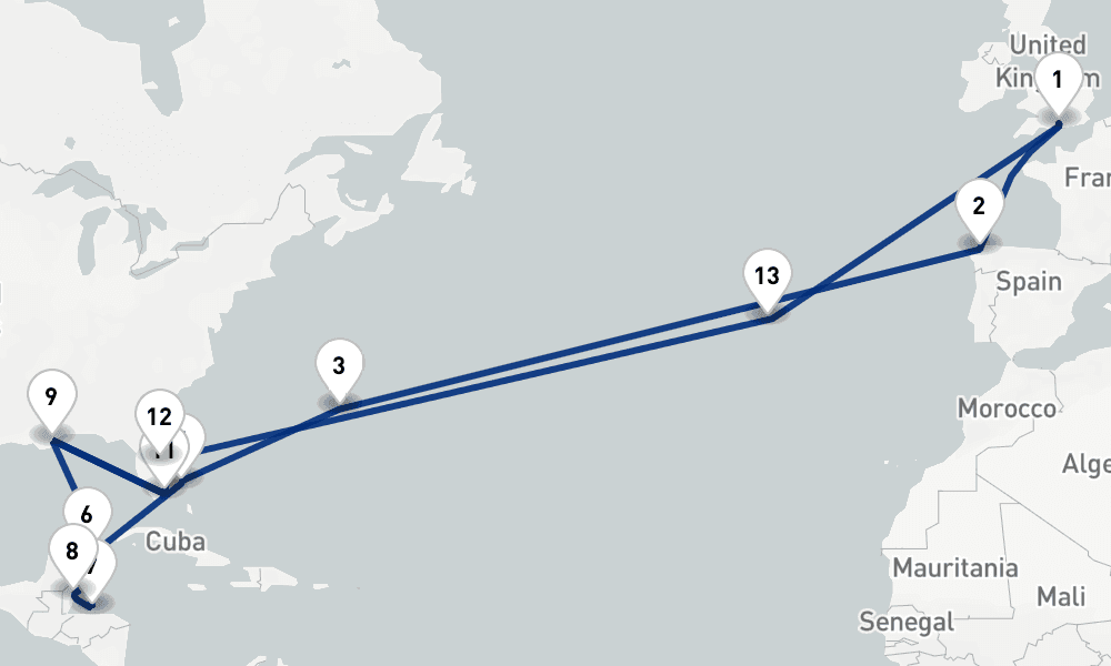 35 nights / 36 days, Southampton (England) Round trip