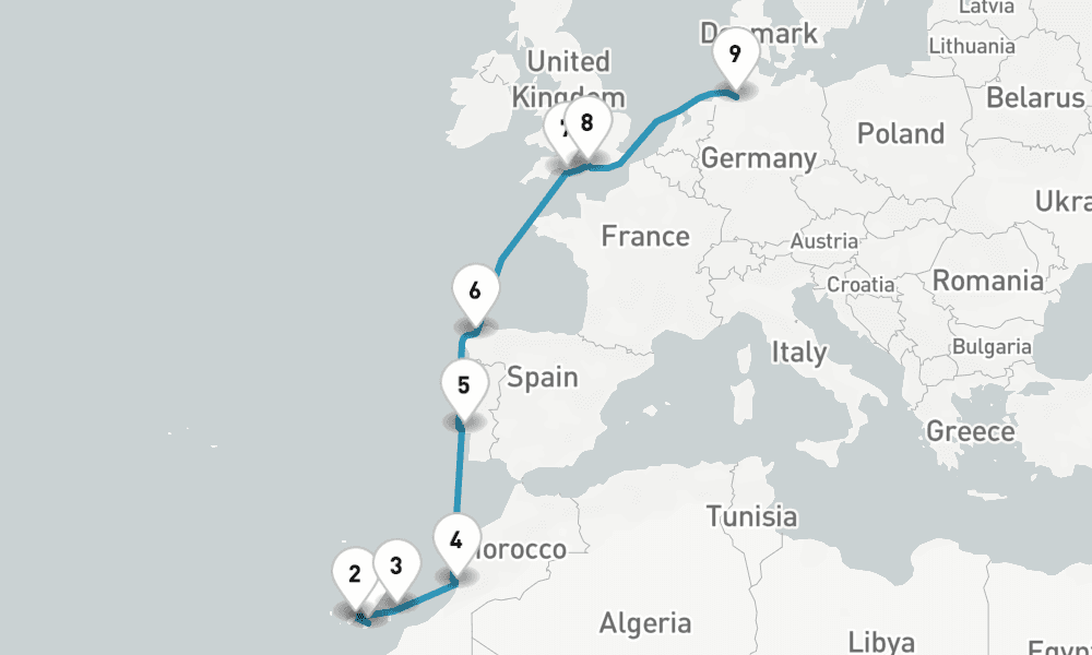 12 nights / 13 days, one-way from Las Palmas (Gran Canaria, Canary Islands) to Bremerhaven (Bremen, Germany)
