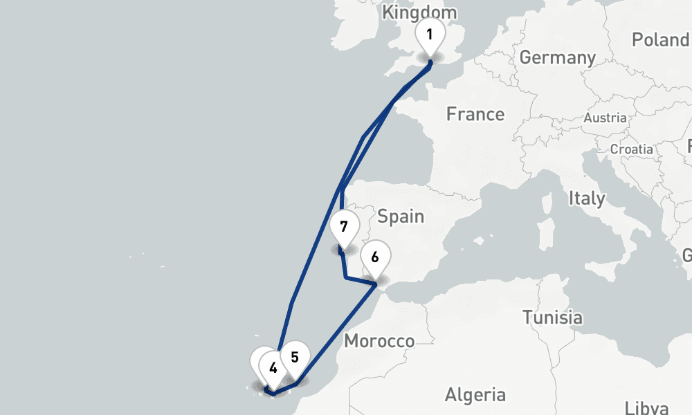 14 nights / 15 days, Southampton (England) Round trip