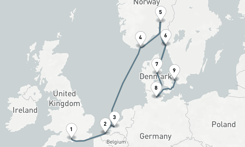 10 nights / 11 days, one-way from Southampton (England) to Copenhagen