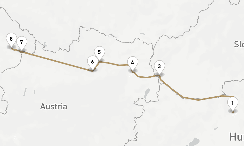 7 nights / 8 days, one-way from Budapest to Vilshofen an der Donau