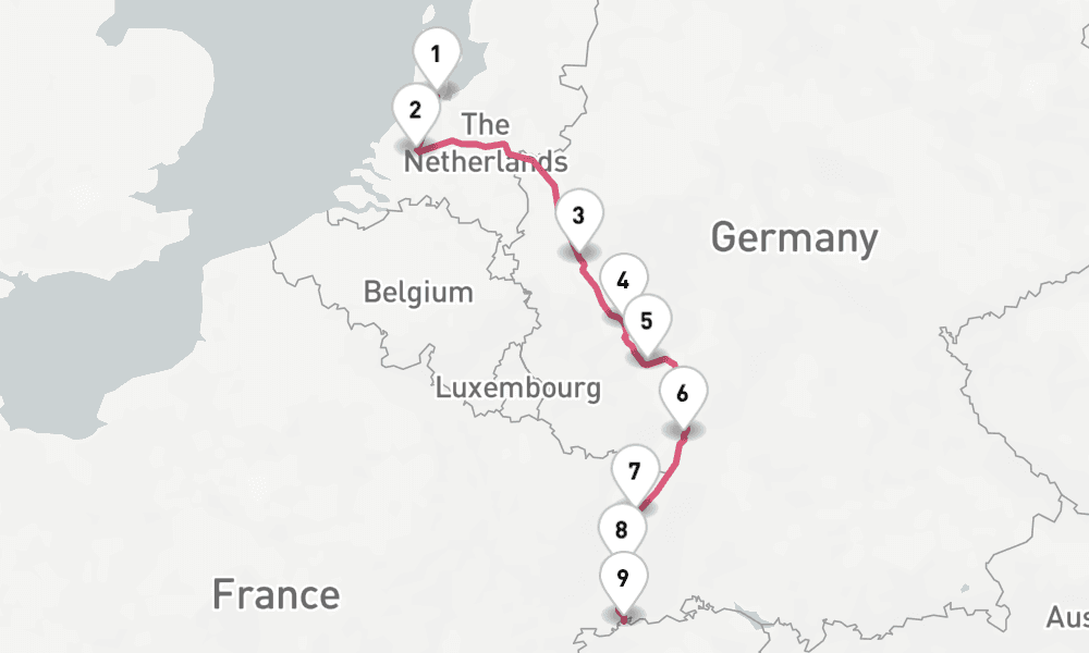7 nights / 8 days, one-way from Amsterdam (Holland) to Basel