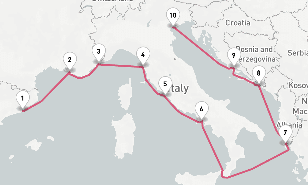12 nights / 13 days, one-way from Barcelona to Venice