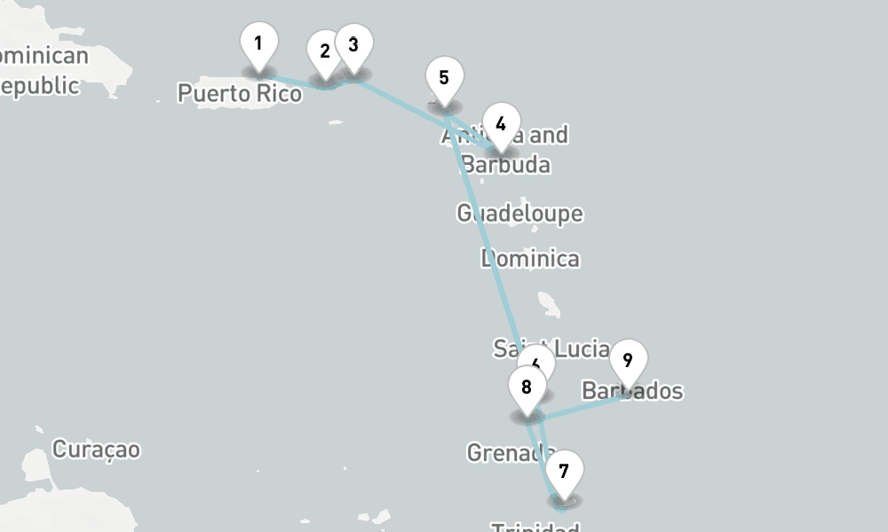 10 nights / 11 days, one-way from San Juan (Puerto Rico) to Bridgetown (Barbados)