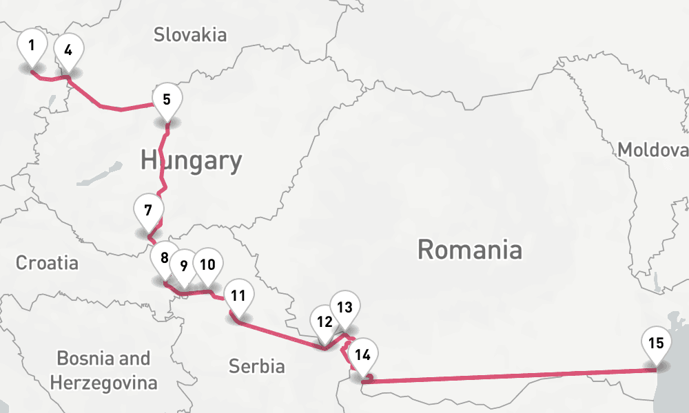 14 nights / 15 days, one-way from Vienna to Constanta