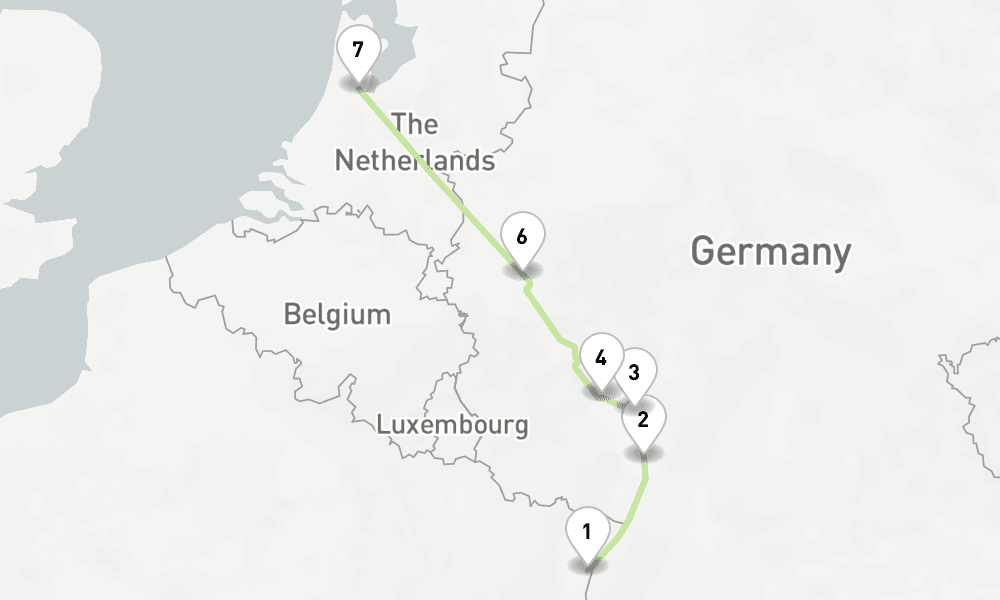 5 nights / 6 days, one-way from Strasbourg to Amsterdam (Holland)