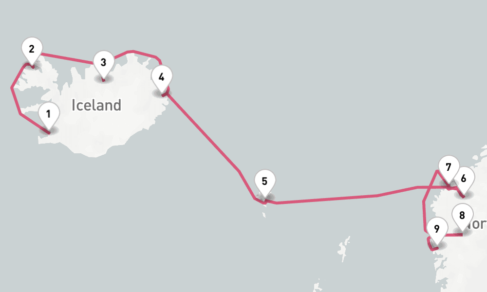 12 nights / 13 days, one-way from Reykjavik to Bergen