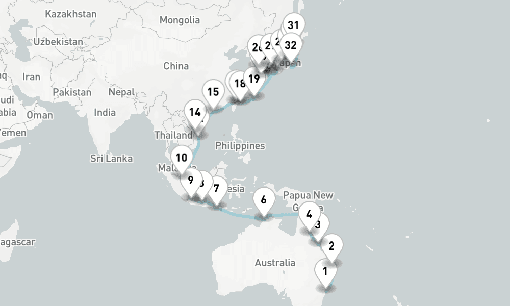 48 nights / 49 days, one-way from Sydney (NSW, Australia) to Tokyo