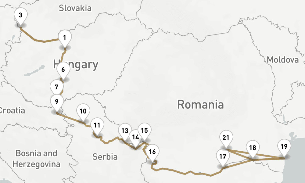 19 nights / 20 days, one-way from Budapest to Bucharest