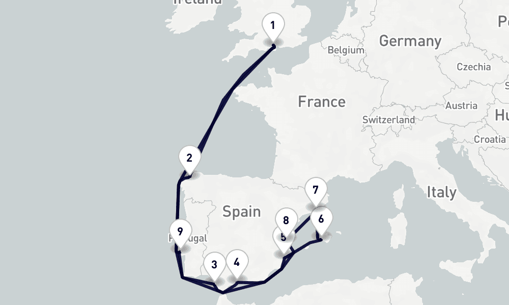 14 nights / 15 days, Southampton (England) Round trip