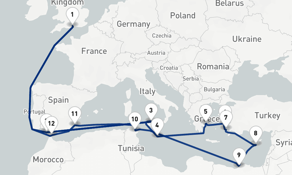 24 nights / 25 days, Southampton (England) Round trip