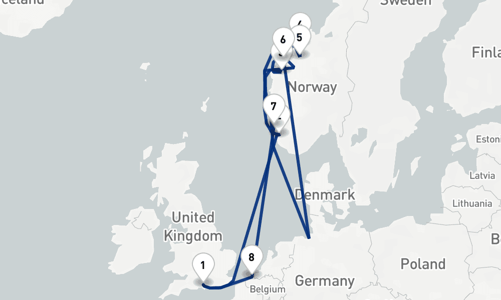 12 nights / 13 days, Southampton (England) Round trip