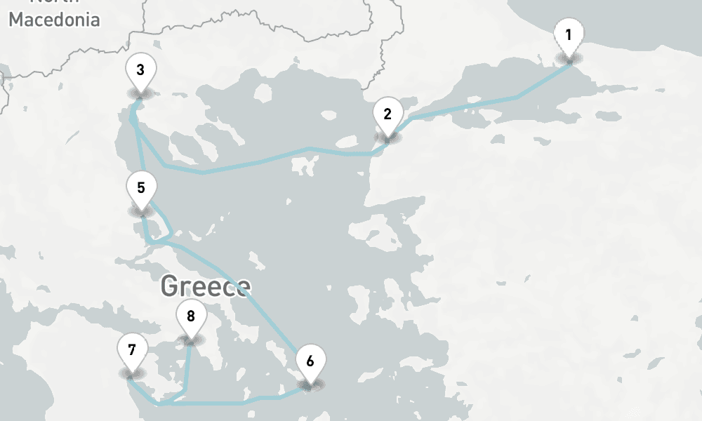 7 nights / 8 days, one-way from Istanbul to Piraeus (Athens, Greece)