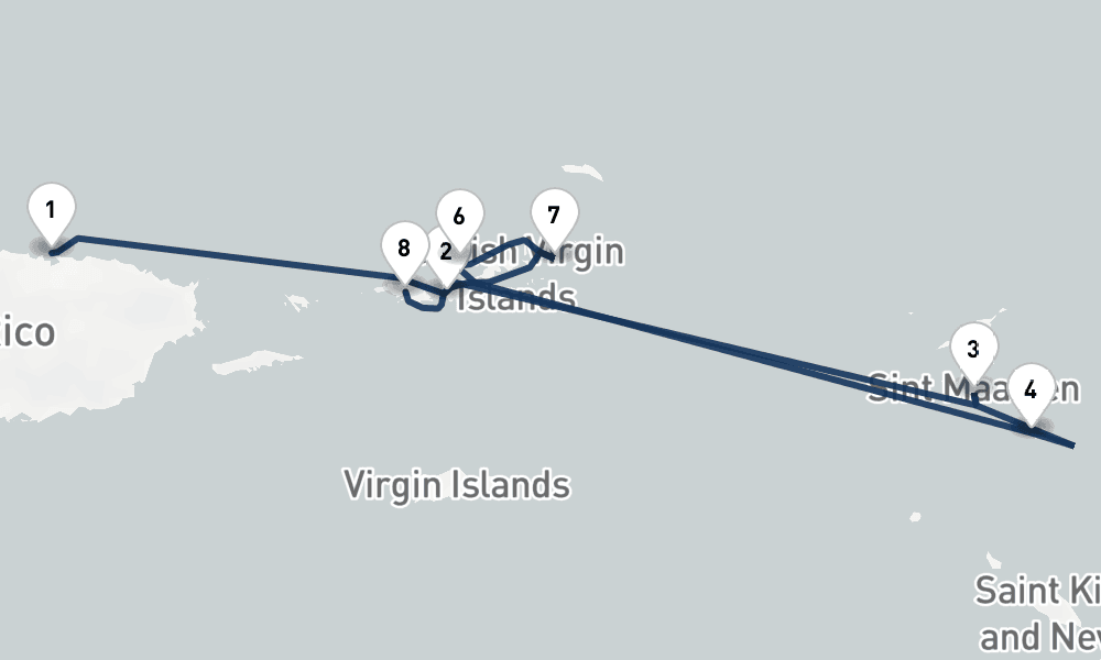 7 nights / 8 days, one-way from San Juan (Puerto Rico) to Saint Thomas Island (Charlotte Amalie, USVI)