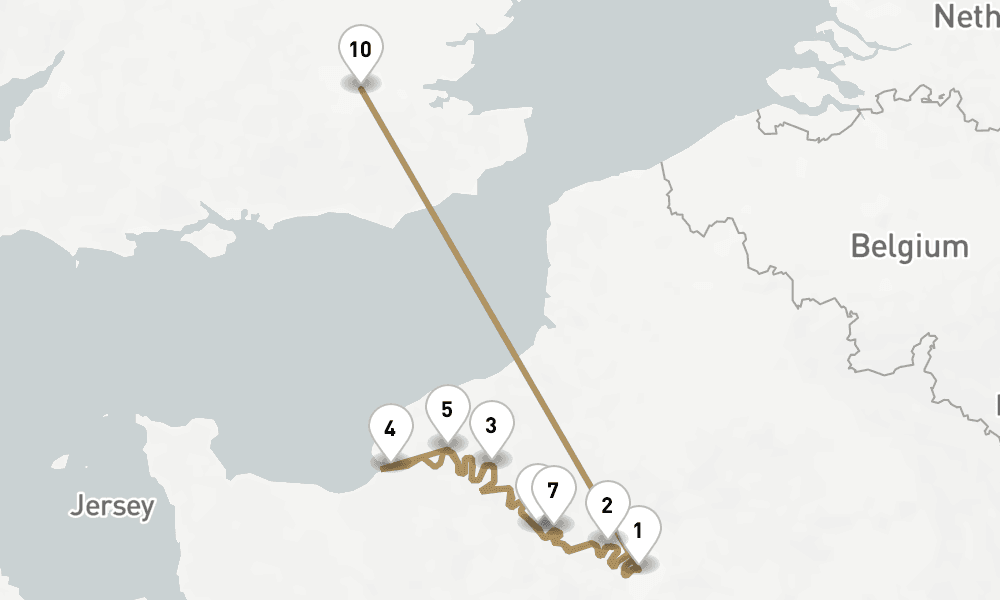 10 nights / 11 days, one-way from Paris to Greenwich (London, England)