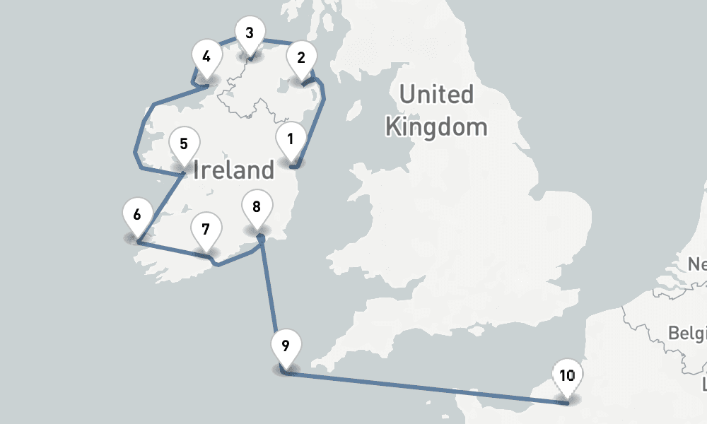 10 nights / 11 days, one-way from Dublin to Rouen