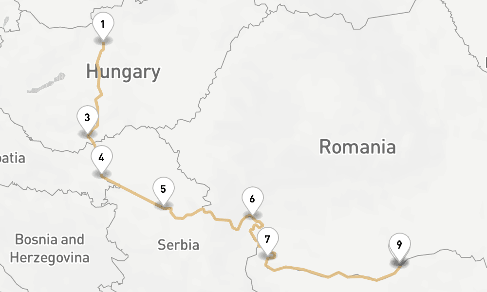 7 nights / 8 days, one-way from Budapest to Giurgiu