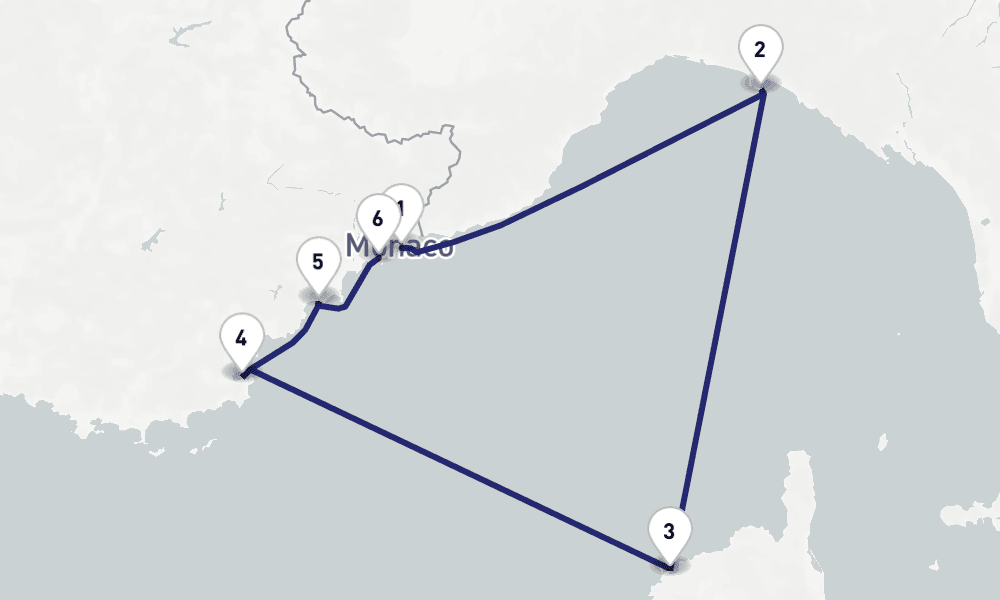 4 nights / 5 days, one-way from Monte Carlo (Monaco, France Riviera) to Villefranche-sur-Mer (Nice, France Riviera)