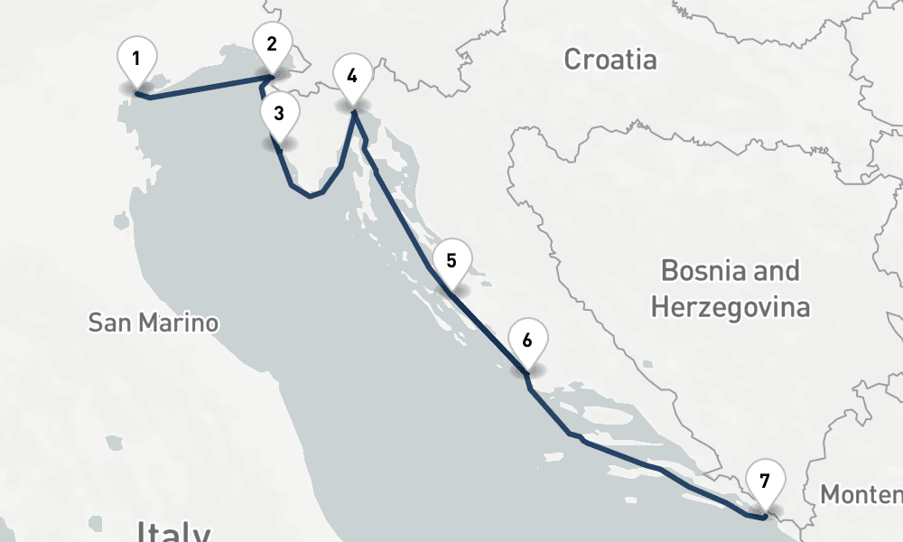 7 nights / 8 days, one-way from Venice to Dubrovnik