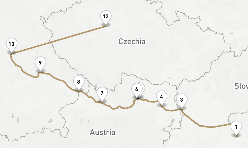 12 nights / 13 days, one-way from Budapest to Prague (Czech Republic)