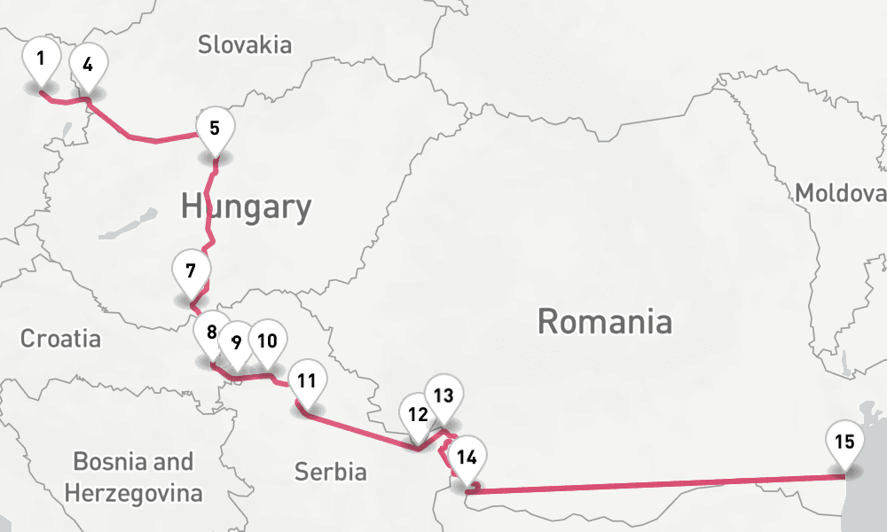 14 nights / 15 days, one-way from Vienna to Constanta