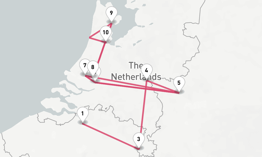9 nights / 10 days, one-way from Antwerp to Amsterdam (Holland)