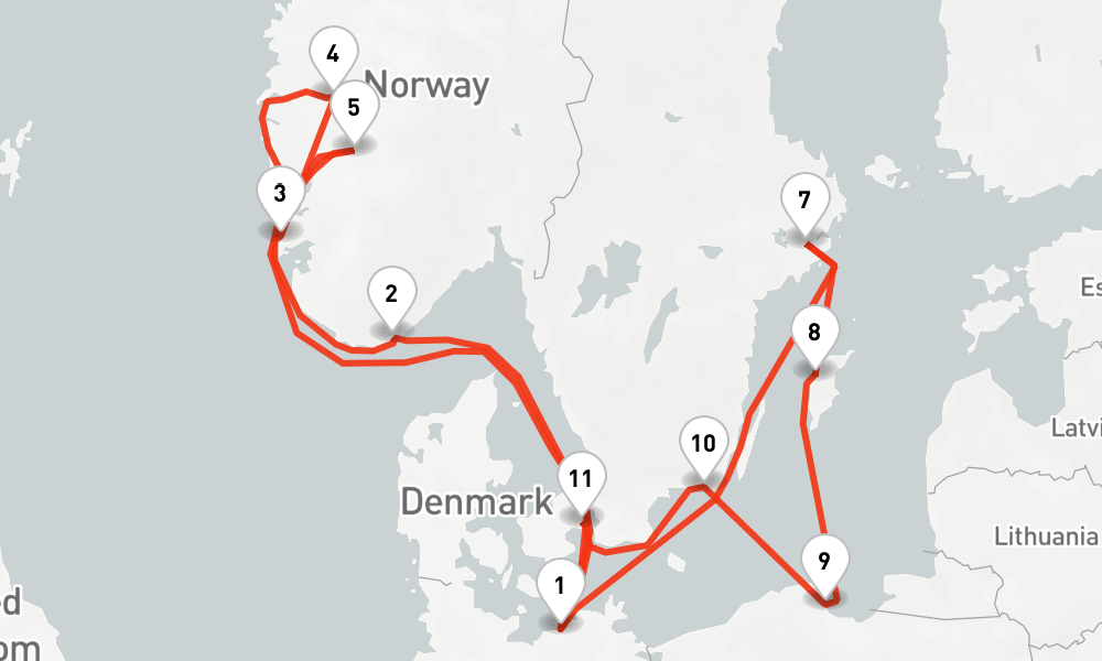 14 nights / 15 days, Warnemunde (Rostock, Germany) Round trip