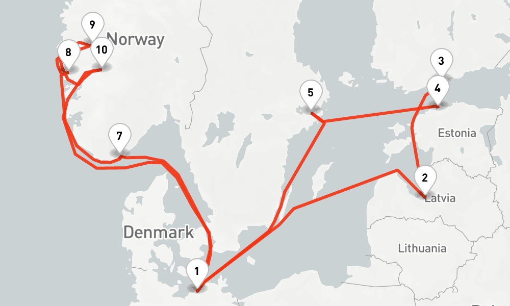 14 nights / 15 days, Warnemunde (Rostock, Germany) Round trip
