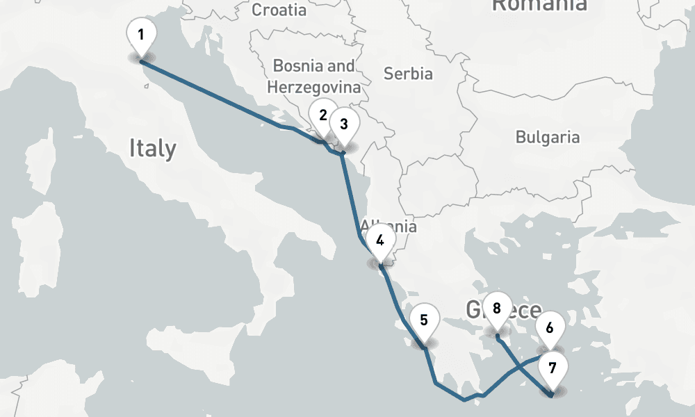 7 nights / 8 days, one-way from Ravenna to Piraeus (Athens, Greece)