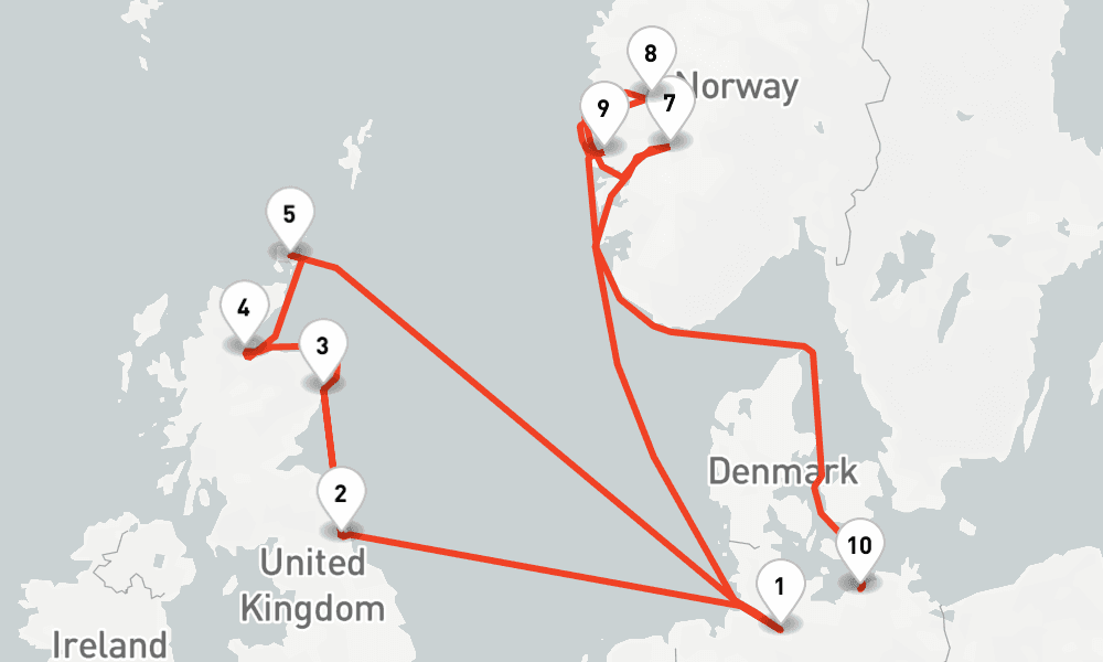 13 nights / 14 days, one-way from Hamburg to Warnemunde (Rostock, Germany)