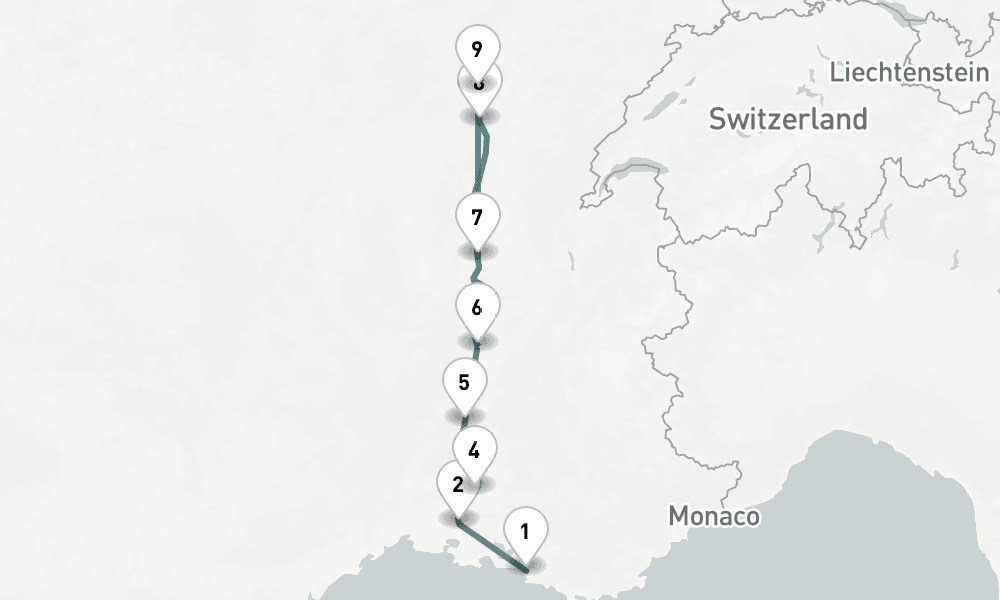 7 nights / 8 days, one-way from Marseille to Lyon
