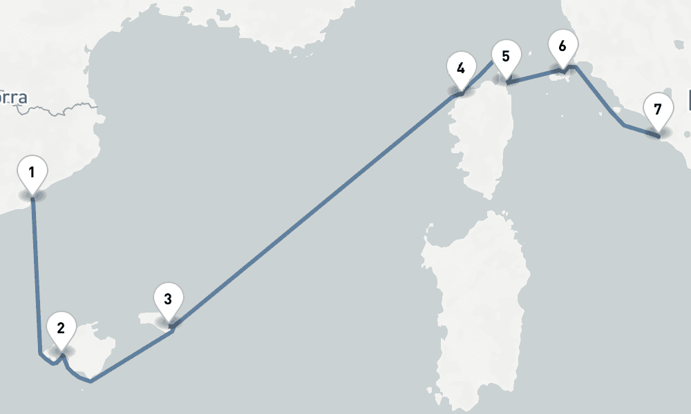 7 nights / 8 days, one-way from Barcelona to Civitavecchia (Rome, Italy)