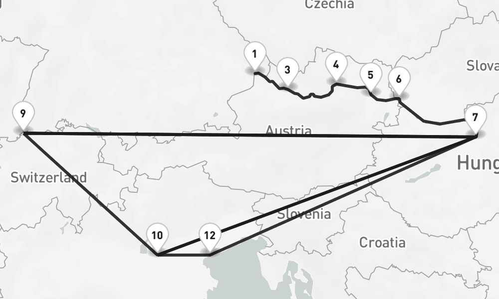 14 nights / 15 days, one-way from Passau to Venice