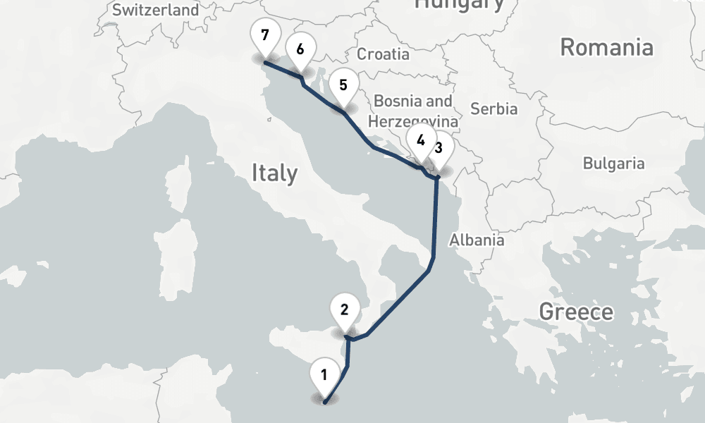 7 nights / 8 days, one-way from Valletta to Venice