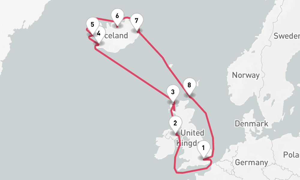 12 nights / 13 days, London (Tower Bridge) Round trip
