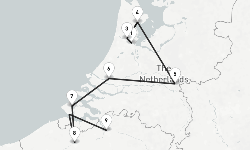 9 nights / 10 days, one-way from Amsterdam (Holland) to Antwerp