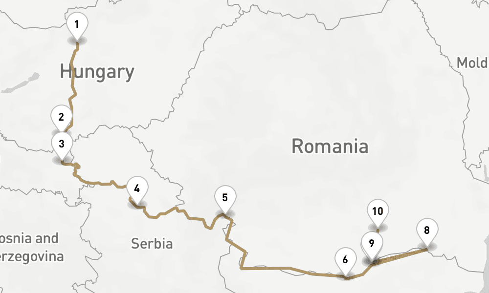 8 nights / 9 days, one-way from Budapest to Bucharest