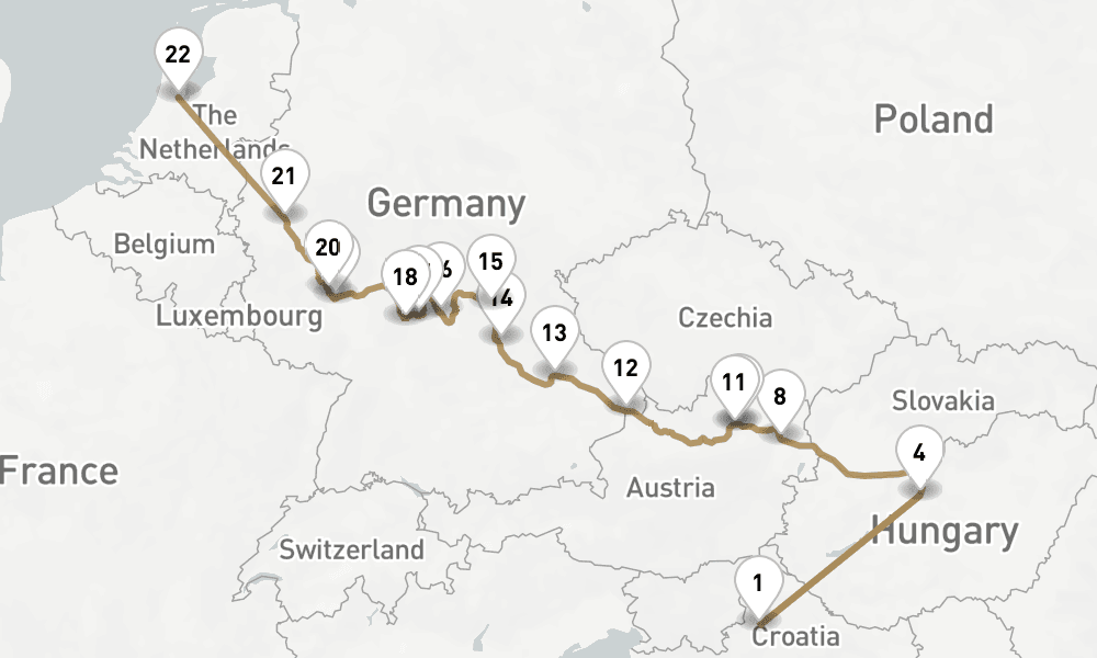 18 nights / 19 days, one-way from Zagreb to Amsterdam (Holland)