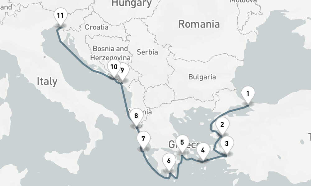 12 nights / 13 days, one-way from Istanbul to Trieste