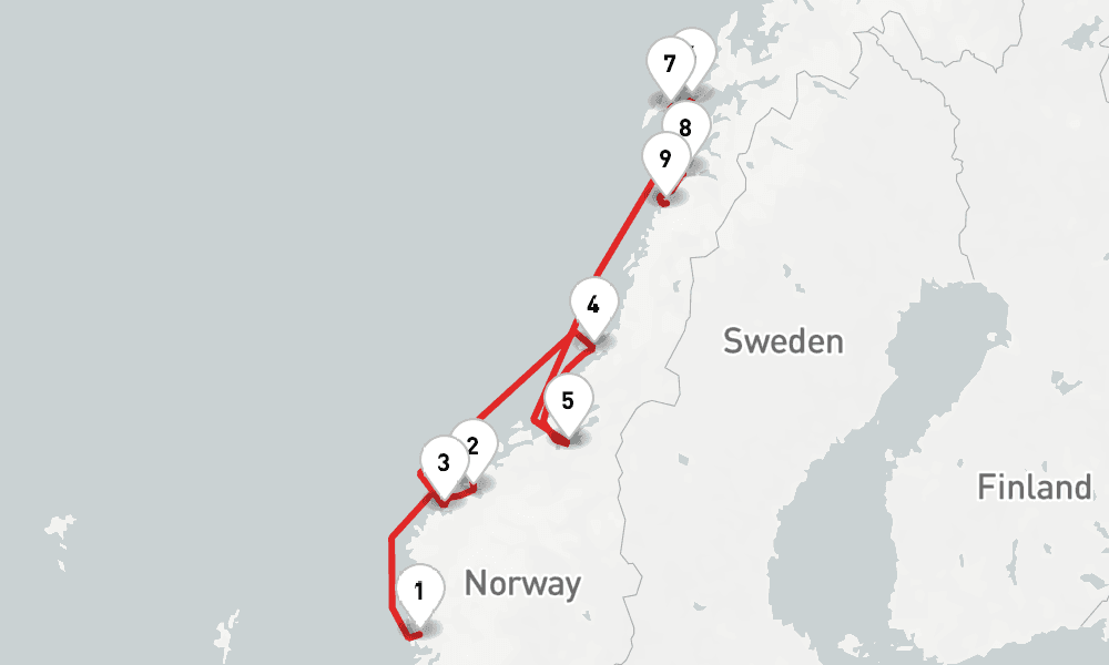 3 nights / 4 days, one-way from Bergen to Ornes