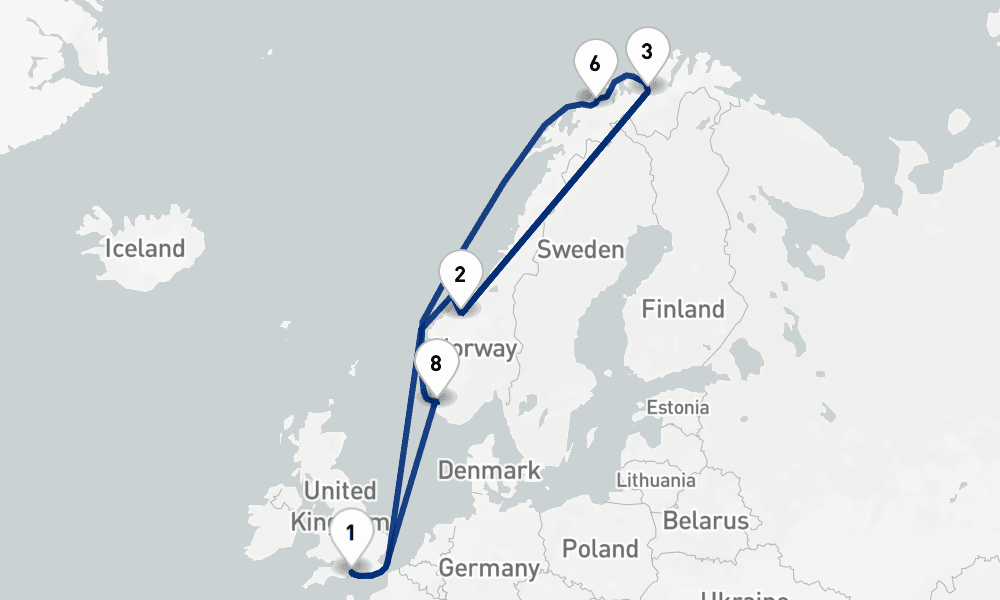 12 nights / 13 days, Southampton (England) Round trip